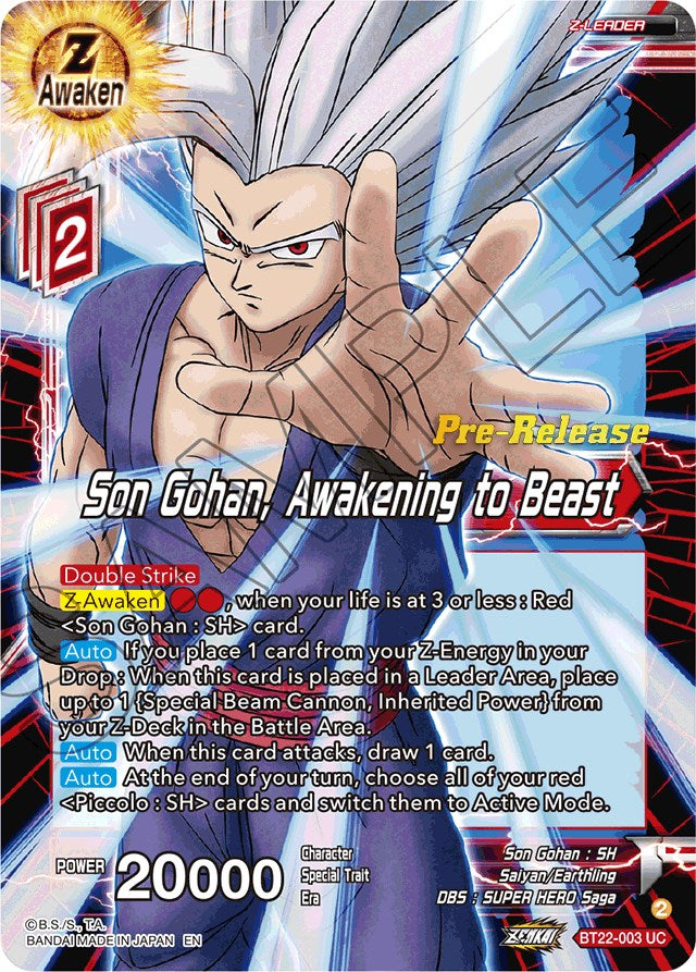 Son Gohan, Awakening to Beast (BT22-003) [Critical Blow Prerelease Pro