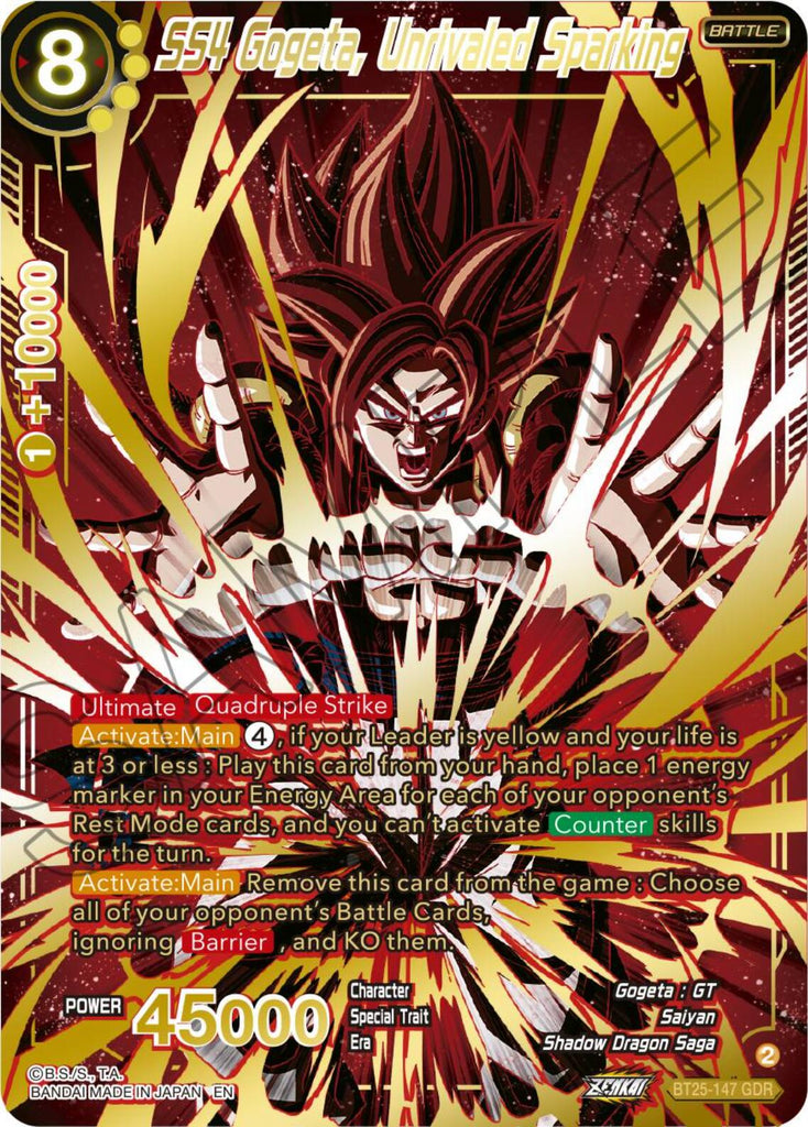dragon ball super card game ssj4 goku SS4 Gogeta, Unrivaled Sparking (GDR) (BT25-147) [Legend of the Dragon