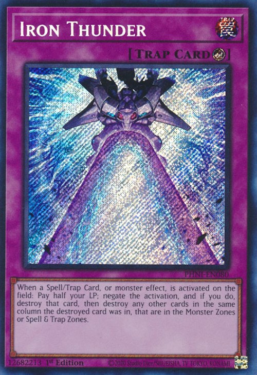 yugioh card that destroys trap cards Iron Thunder [PHNI-EN080] Secret Rare