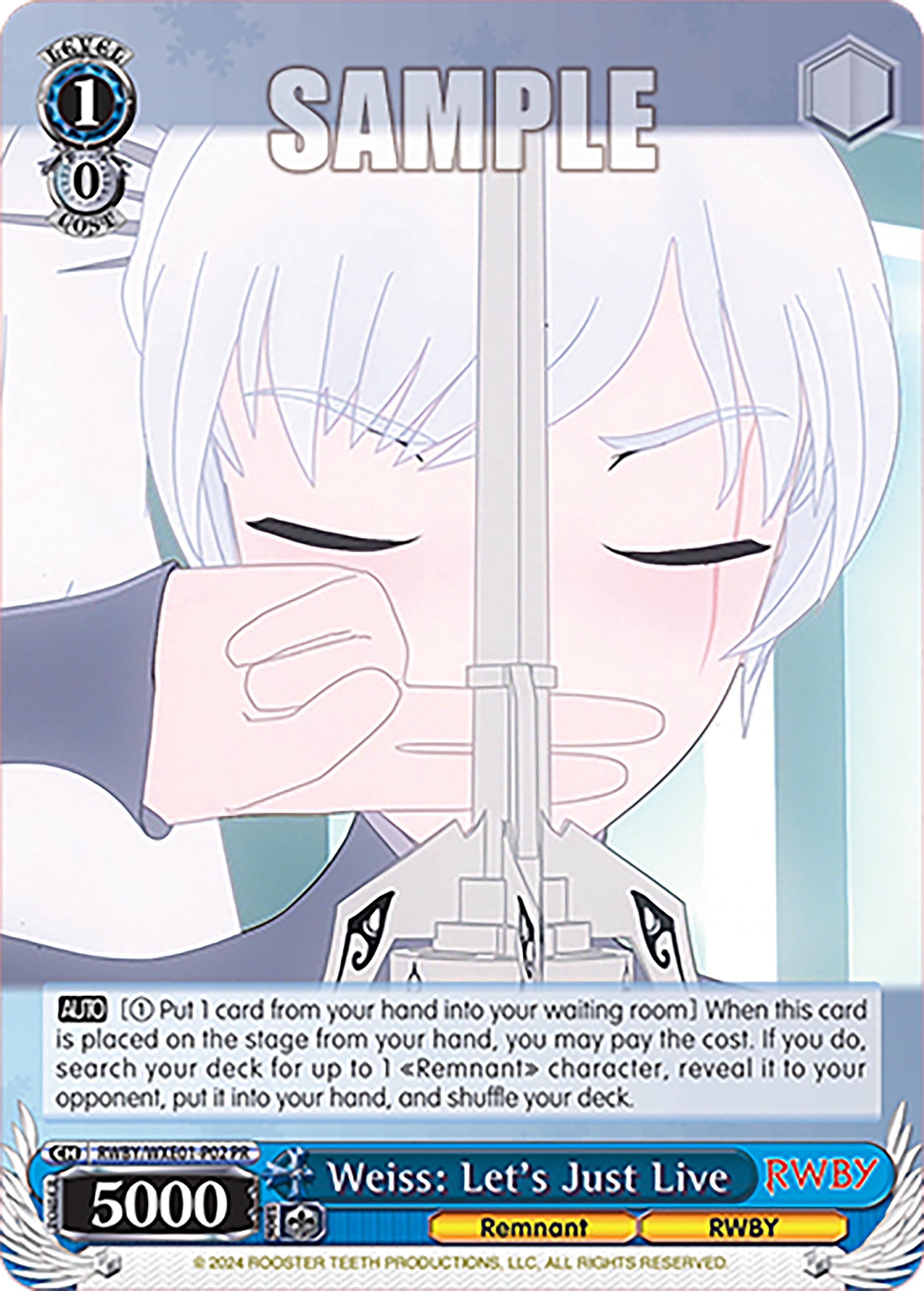 Weiss: Let's Just Live (RWBY/WXE01-P02 PR) [RWBY: Premium Booster]